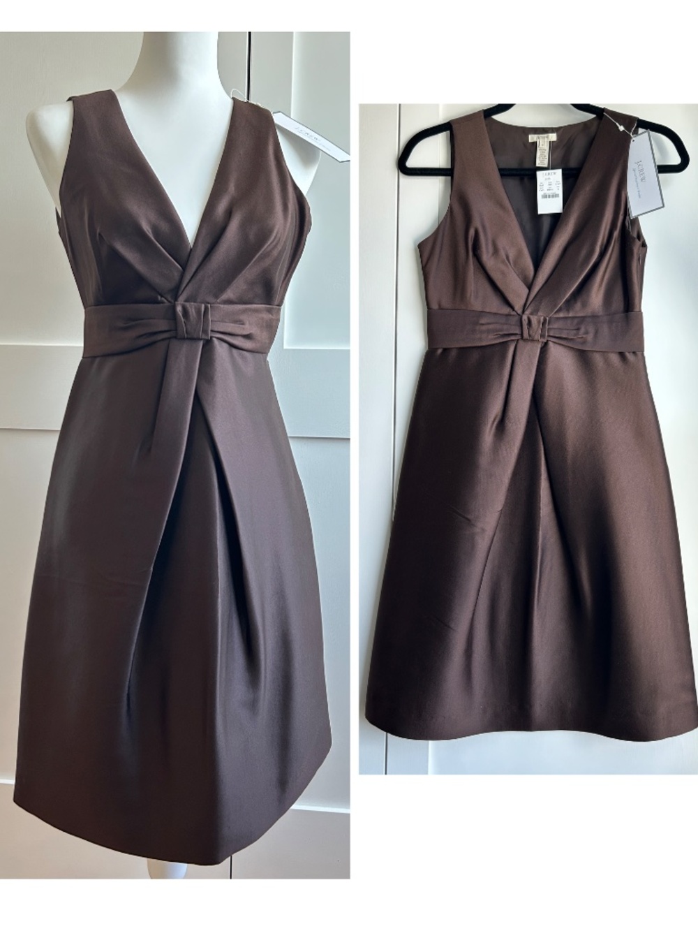 J.Crew NWT Silk-Cotton Ellie Dress Chocolate 0 Sleeveless